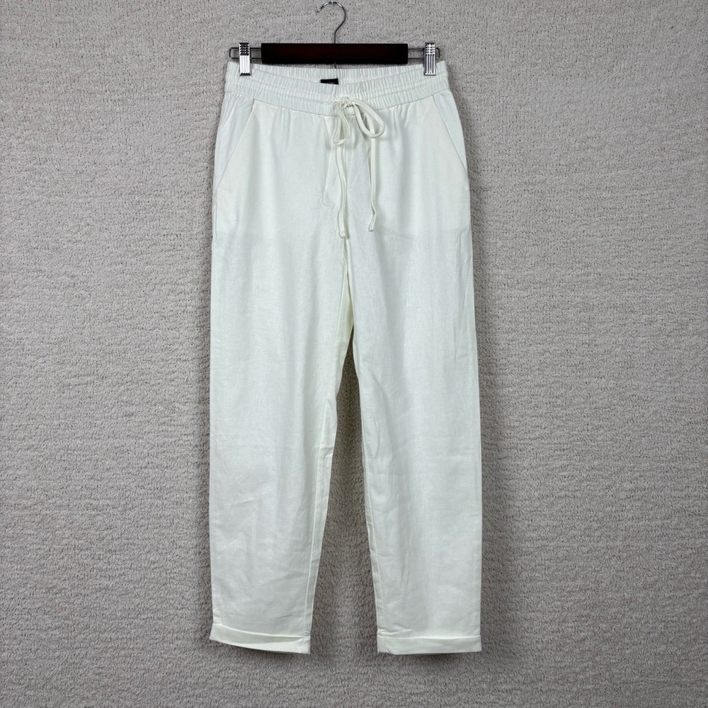 J. Crew Factory Pants Womens 0 Ivory White Linen Cotton Blend Drawstring Coastal